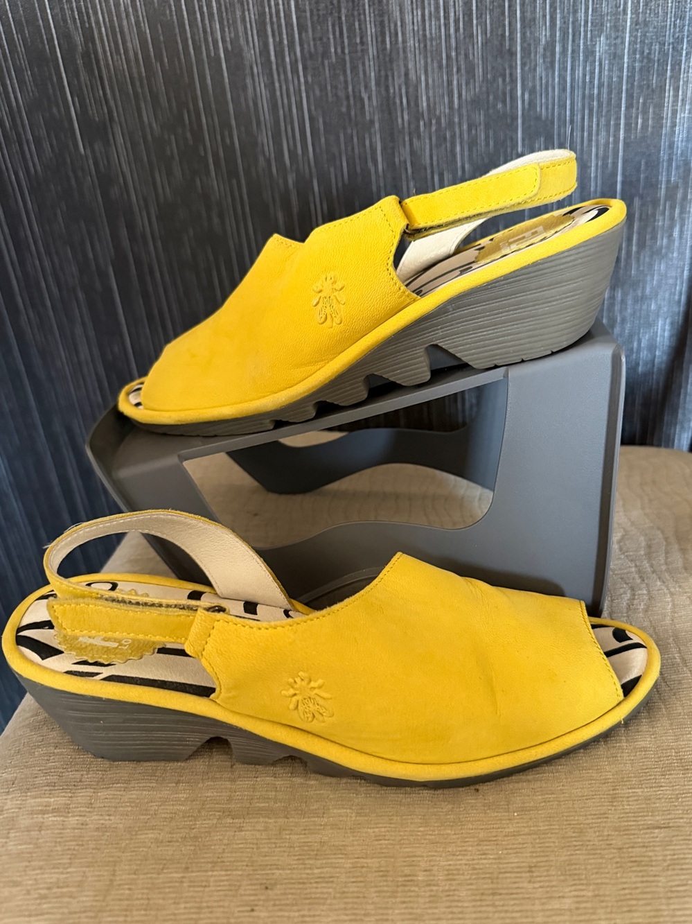 Fly London Bright Yellow Slingback Wedge Sandals